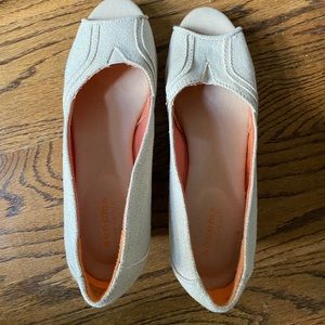 Off-white wedges with gold threads and cork heels